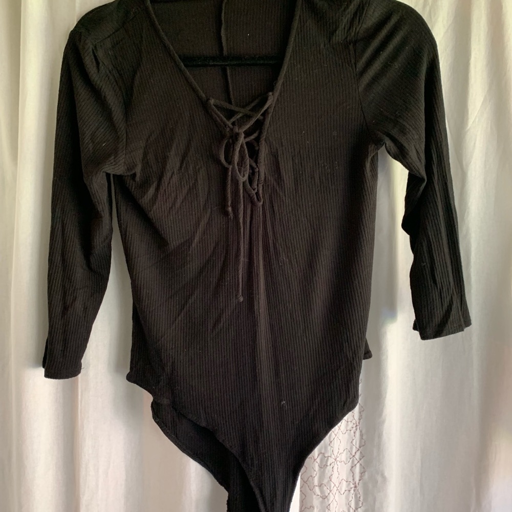 Black tie up body suit